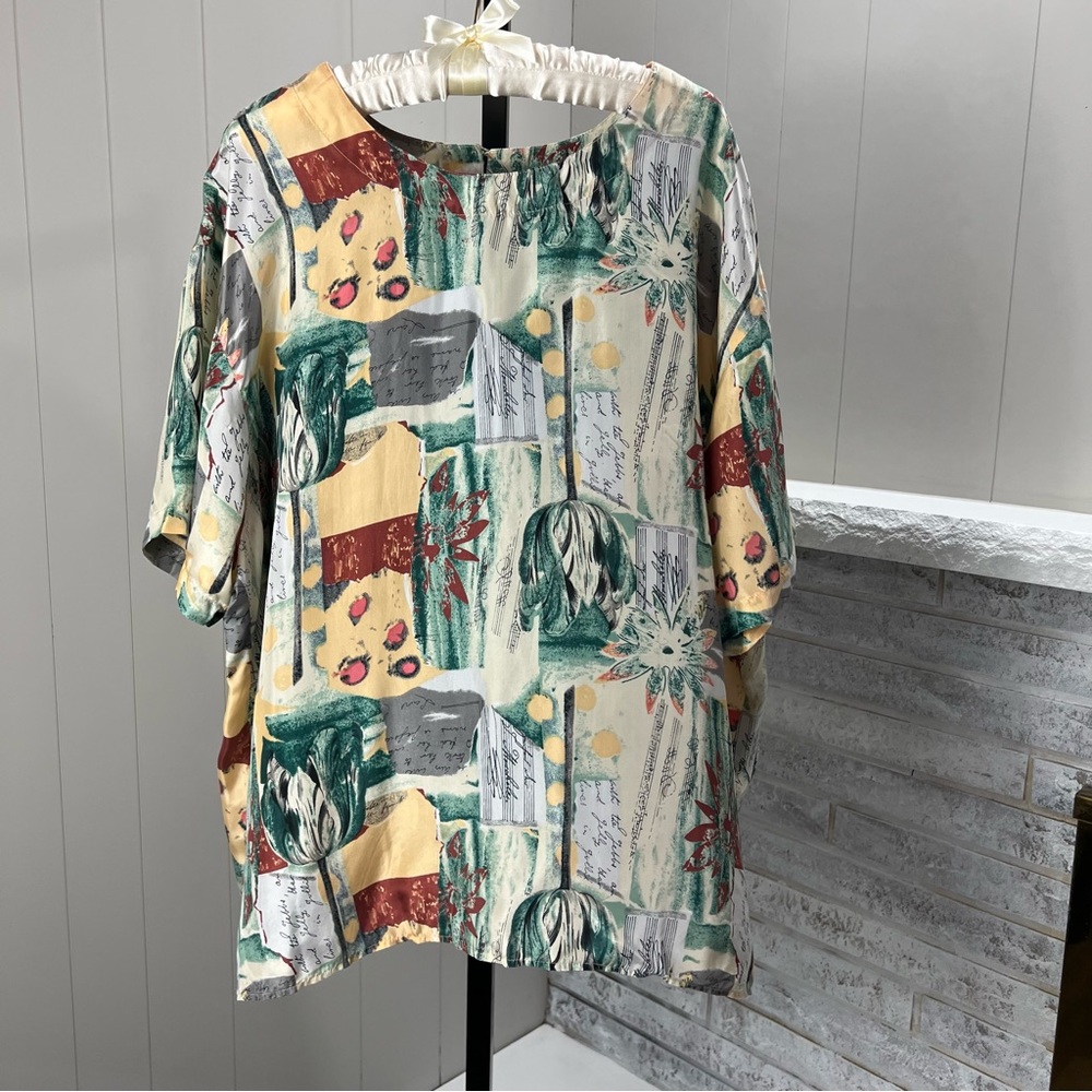 Oscar De La Renta Expressions Silk Music Theme 2 Pc Blouse Shorts Outfit 2X NWT